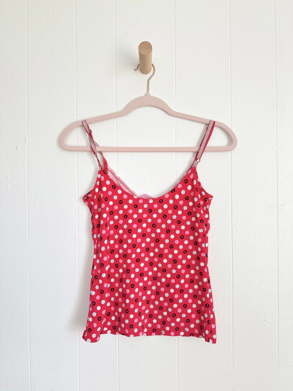 Vintage 2005 Victorias Secret PINK Red Polka Dot Cami Top Metallic S